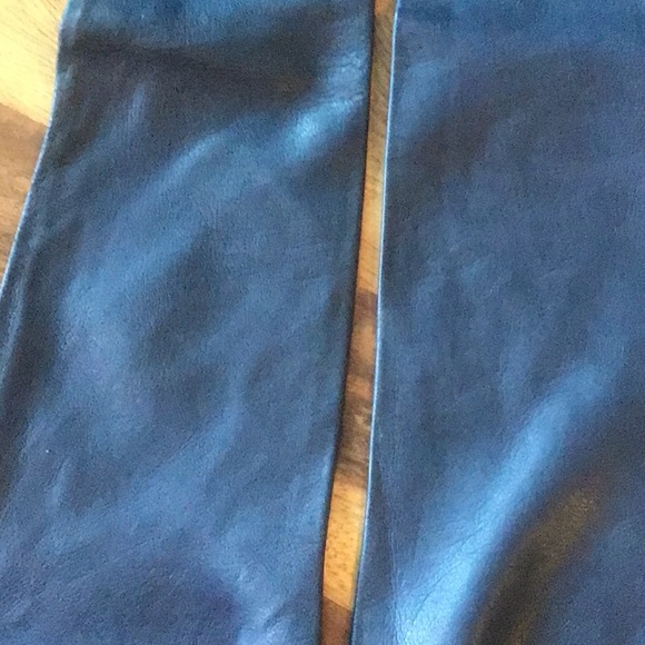 Navy blue leather Long gloves 6 1/2 vintage - Picture 3 of 7